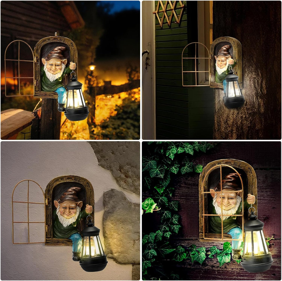 Garden Gnome Decor Outdoor Statue - Gnome With Solar Waterproof Lantern, Whimsical Elf Out The Door
