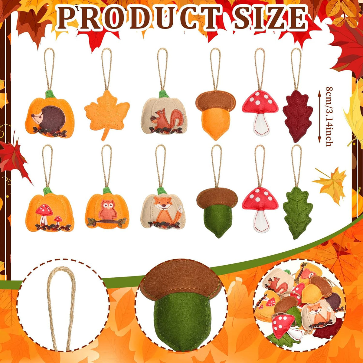 12 Pcs Fall Thanksgiving Tree Decoration 3D Felt Pumpkin Maple Leaf Hanging Felt Pumpkin Hanging