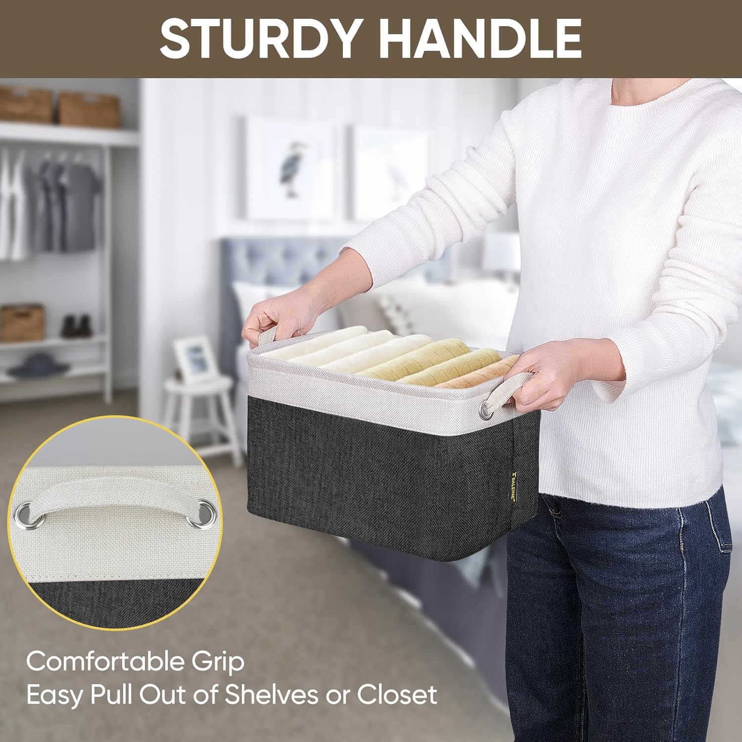 BALEINE 4 Pack Fabric Storage Bins for Shelves, Linen Storage Baskets for Organizing, Decorative