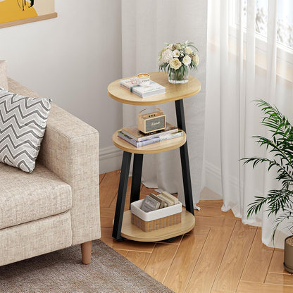 Side Table, Small End Table with Metal Frame, 3-Tier Bedside Tables, Round Side Tables for Living