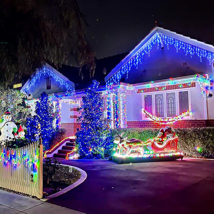 99ft Icicle Lights for Outside, Blue Christmas Lights Outdoor Indoor, 1216 LED Twinkle String Light