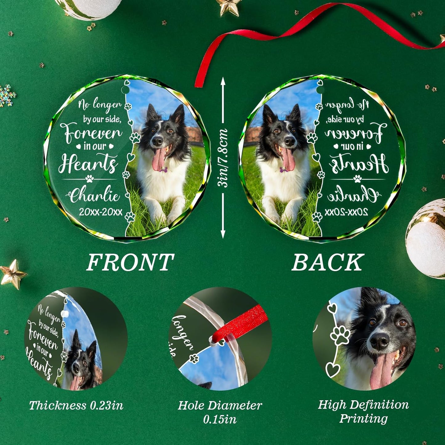 Personalized Memorial Pet Glass Ornament - Custom Picture Christmas Ornaments, Dog Forever in Our