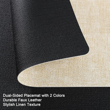 Myir JUN Dual Sided Faux Leather Placemats Set of 6 Indoor/Outdoor Square Non-Slip Washable Table