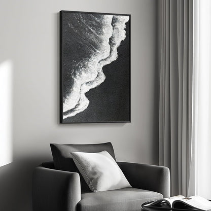Framed Black and White Abstract Beach Canvas Wall Art, Modern Minimalist Art Prints Paintings