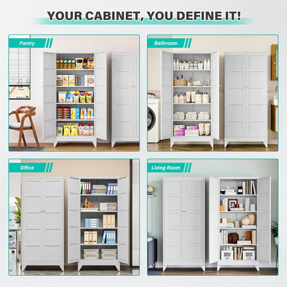 Metal Storages Cabinet with 2 Doors and 5 Shelves,Tall Storage Cabinet,Large Cupboard Closet,Pantry