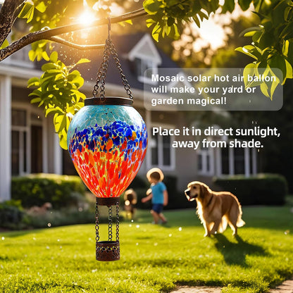 VOREEN Solar Hot Air Balloon Light – Handblown Colored Glass Outdoor Hanging Lantern for Garden
