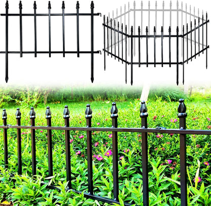 Metal Decorative Garden Fence 22" Wide x 18" High (5 Panels, Total Length 9.17 feet), Metal Border
