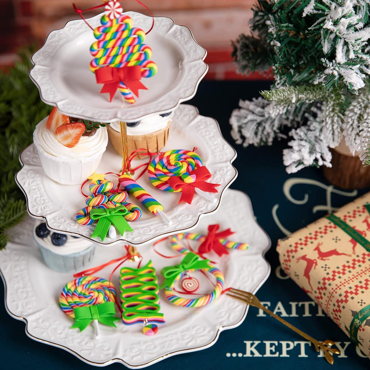 codree 8 PCS Christmas Lollipop Ornaments- Rainbow Lollipop Hanging Ornaments- Christmas Candies