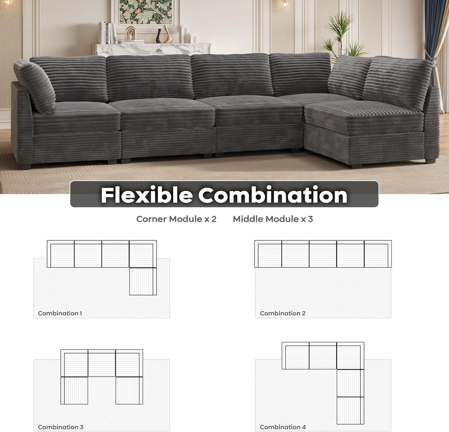 ovios Sectional Sofa Couch with L-Shape Chaise Oversized, Comfy Modular Cloud Couches with Deep