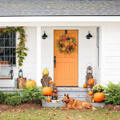 Fall Wreaths for Front Door 26'' Autumn Velvet Pumpkin Wreath with Metal Hook Large Harvest Maple