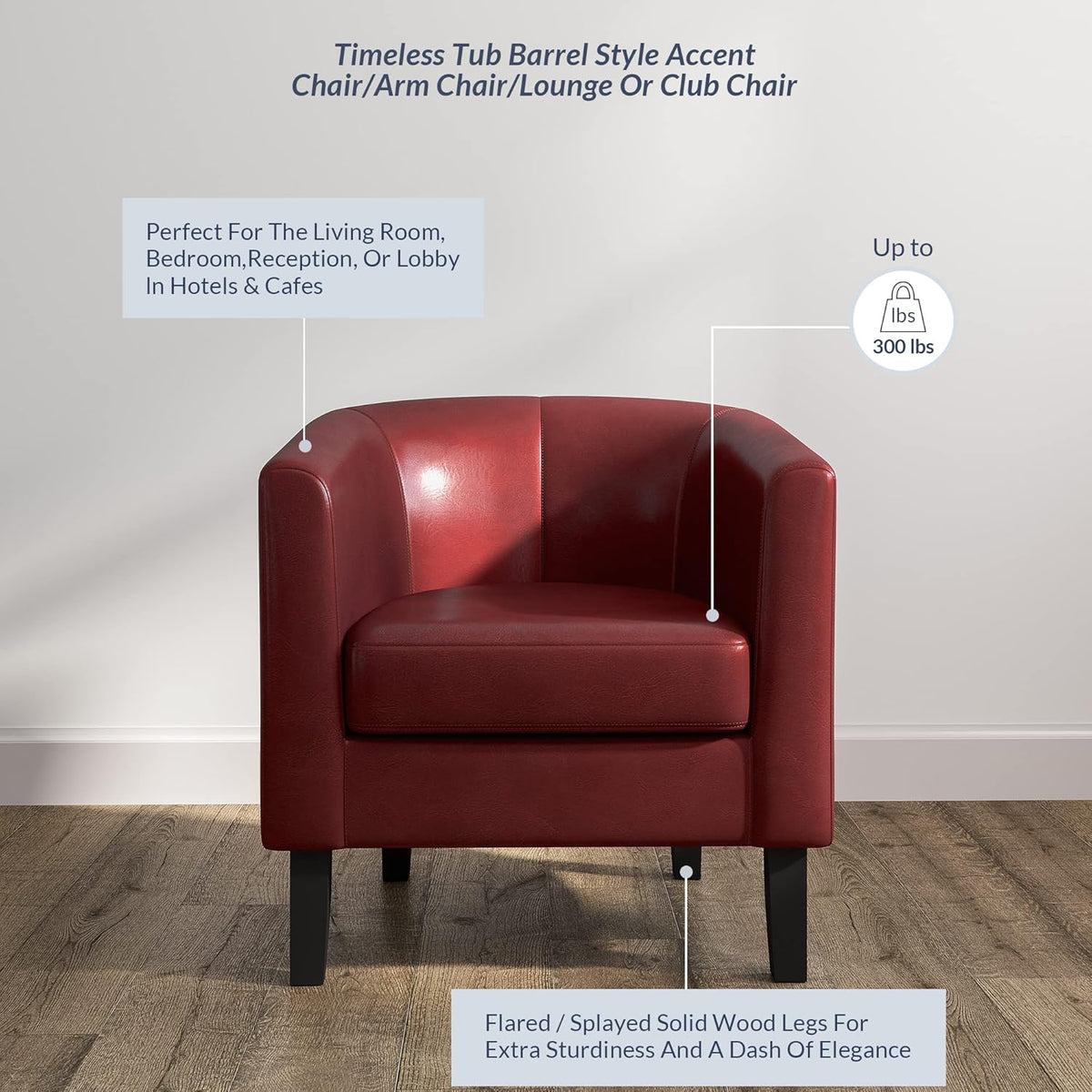 BELLEZE Accent Barrel Chair, Linen Round Chair Club Tub Sofa Corner Chair with Flared Legs and Cozy