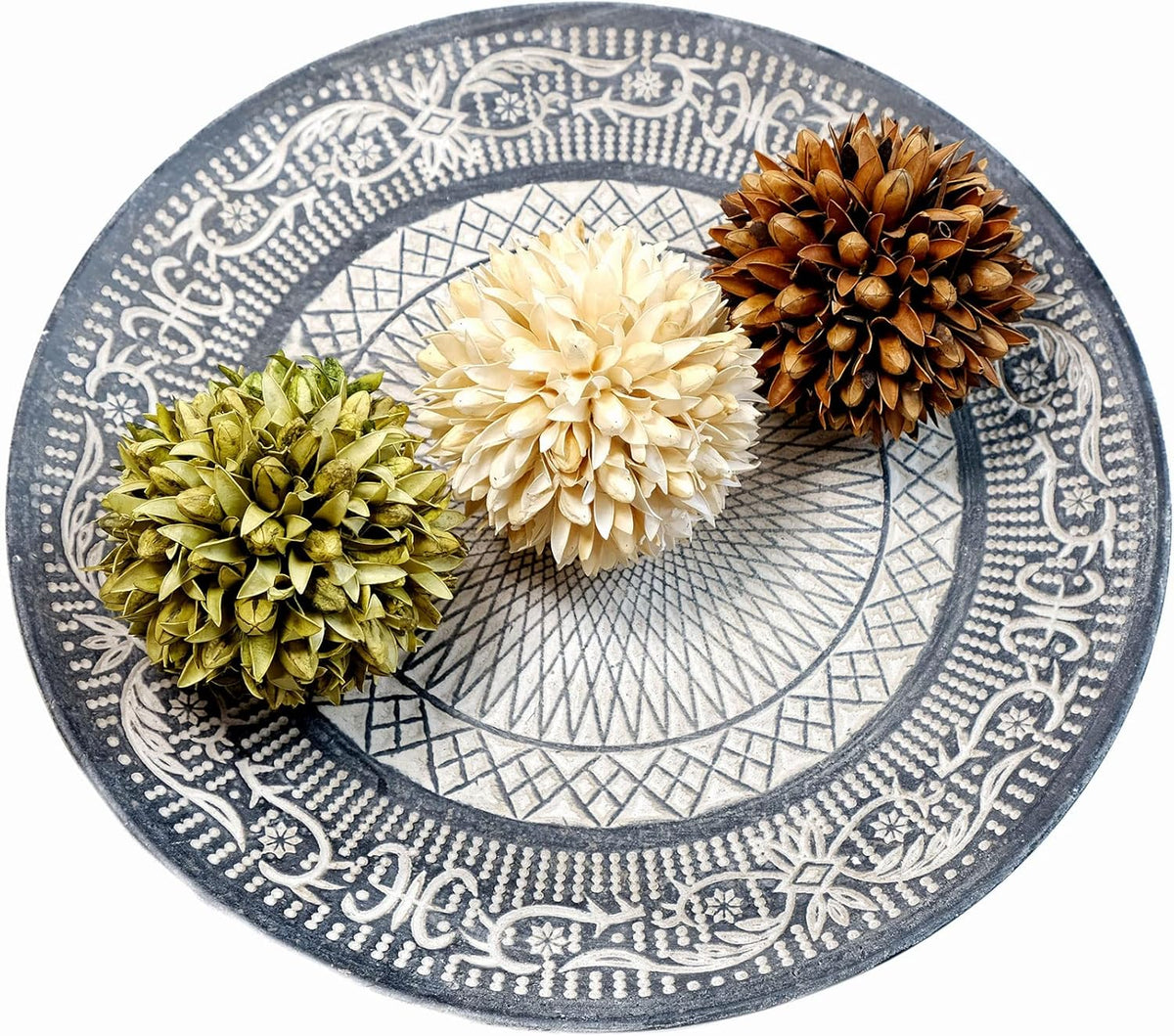 3.5inch Decorative Balls Bowl/Tray &Floral Orb/Ball with Dried Potpourri, Artificial Decorative