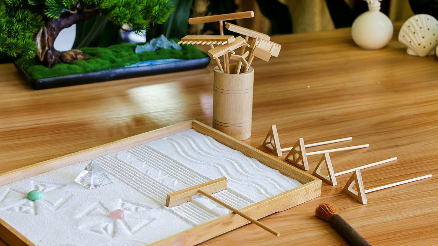 Zen Garden Rake Tool Kit - Miniature Tabletop Japanese Rock Sand Zen Garden Accessories Mini Bamboo