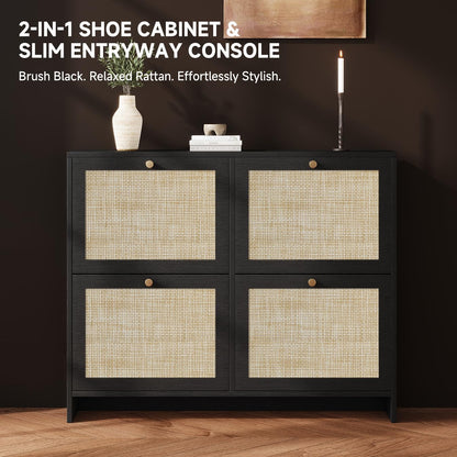 Nicetree Shoe Cabinet Storage for Entryway, 4-Flip Drawer Narrow Shoe Rack with Adjustable Shelves