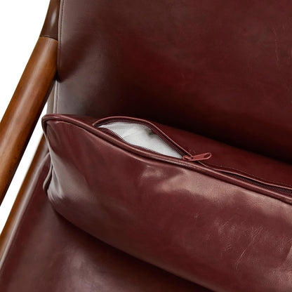 Glitzhome 30.75" H Mid Century Red Accent Armchair, Single Reading Armchair PU Leather Lounge Chair