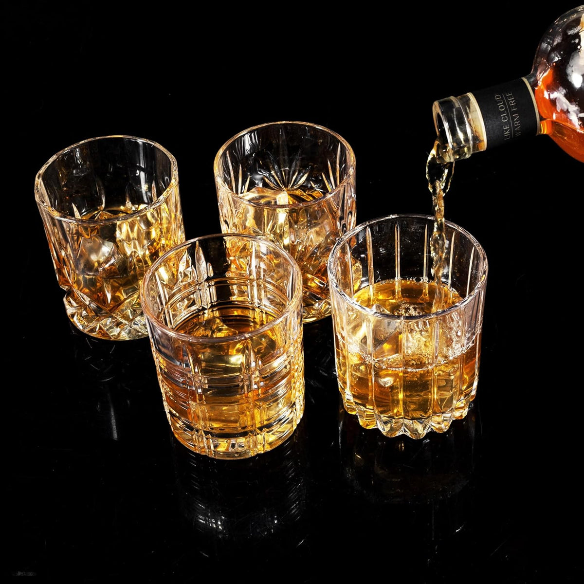 KANARS Whiskey Glasses Set of 4 - Multi Style Crystal Liquor Glasses 10 oz - Rocks Glass Barware