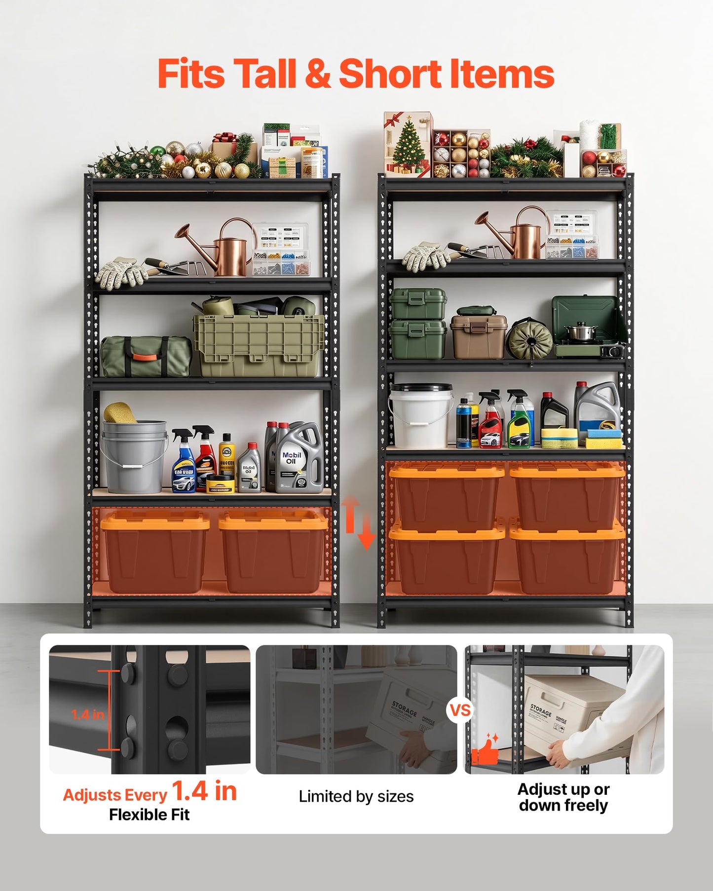 VEVOR Storage Shelves, 5-Tier Adjustable, 2500 lbs Capacity, Heavy Duty Garage Storage Shelving
