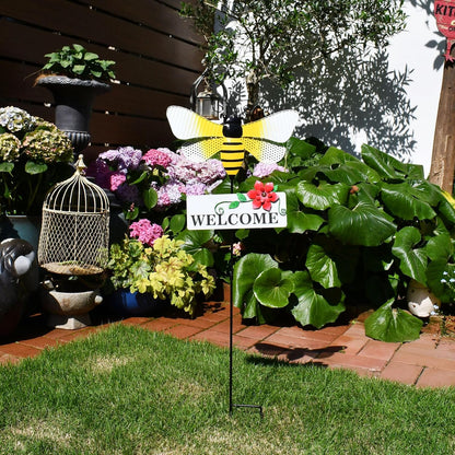 Veclotch 30"" H Metal Bee Garden Stake,Rustic Bee Decorative Yard Stakes Metal Yard Art Ornaments