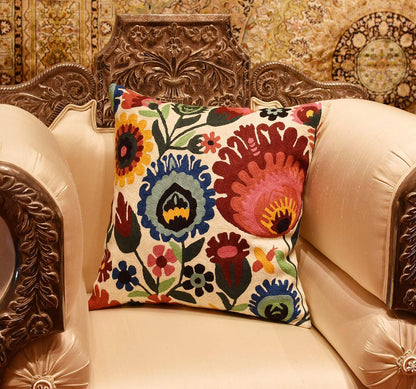 Polish Floral Decorative Pillow Cover Hand Embroidered Cream Flower Pillowcase White Botanical