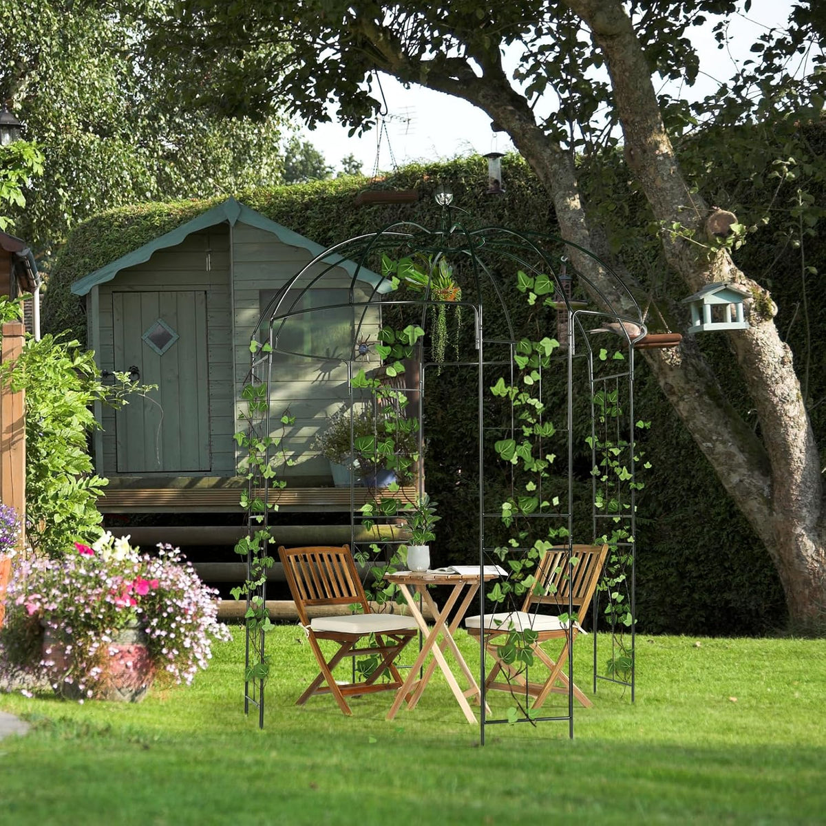 Outvita Garden Arch Arbor, Heavy Duty Metal Pergola Pavilion Trellis Birdcage Gazebo French Style
