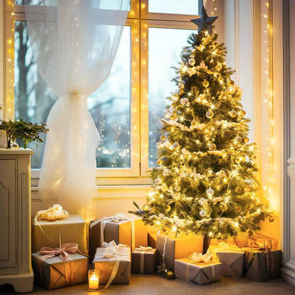 JMEXSUSS Connectable Warm White String Lights Indoor Bedroom, 8 Modes Christmas String Light Plug