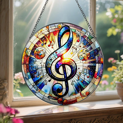Stained Glass Window Hanging, LAOWEIKI 8'' Musical Note Suncatcher, Stained Glass Ornament