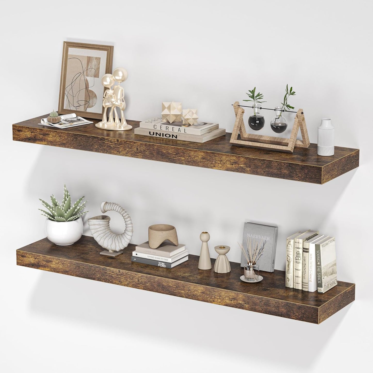 Floating Shelves for Wall, 40"W x 8"D x 1.5"H, Wooden Wall Mounted Display Shelves with Invisible