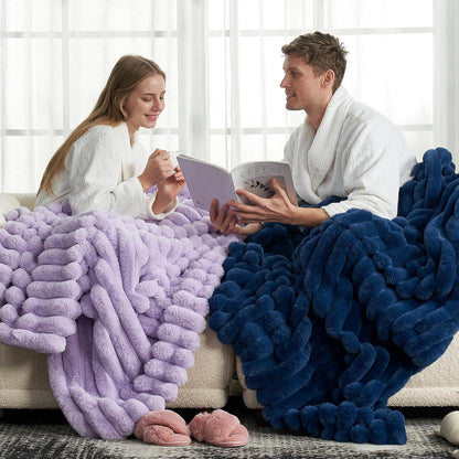 Cozy Bliss Faux Fur Throw Blanket for Couch, Cozy Warm Plush Striped Blanket for Sofa Bedroom