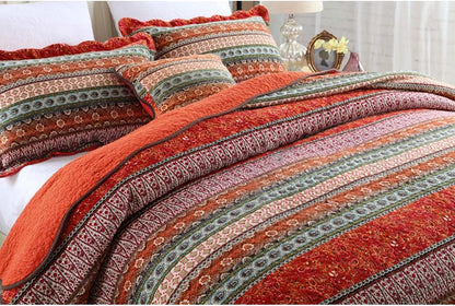 NEWLAKE Striped Classical Cotton 3-Piece Patchwork Bedspread Quilt Sets, King Size