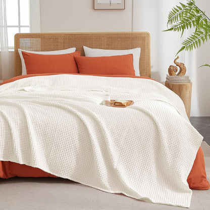 PHF Ultra Soft Waffle Weave Blanket Twin Size 66"x 90"- Washed Lightweight Breathable Cozy Woven