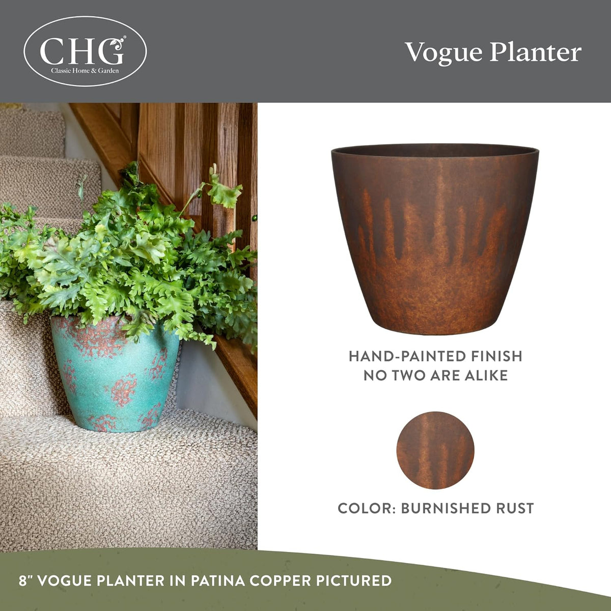 Classic Home and Garden Vogue Planter Pots w/Pottery Quality Finish - Modern Indoor & Outdoor