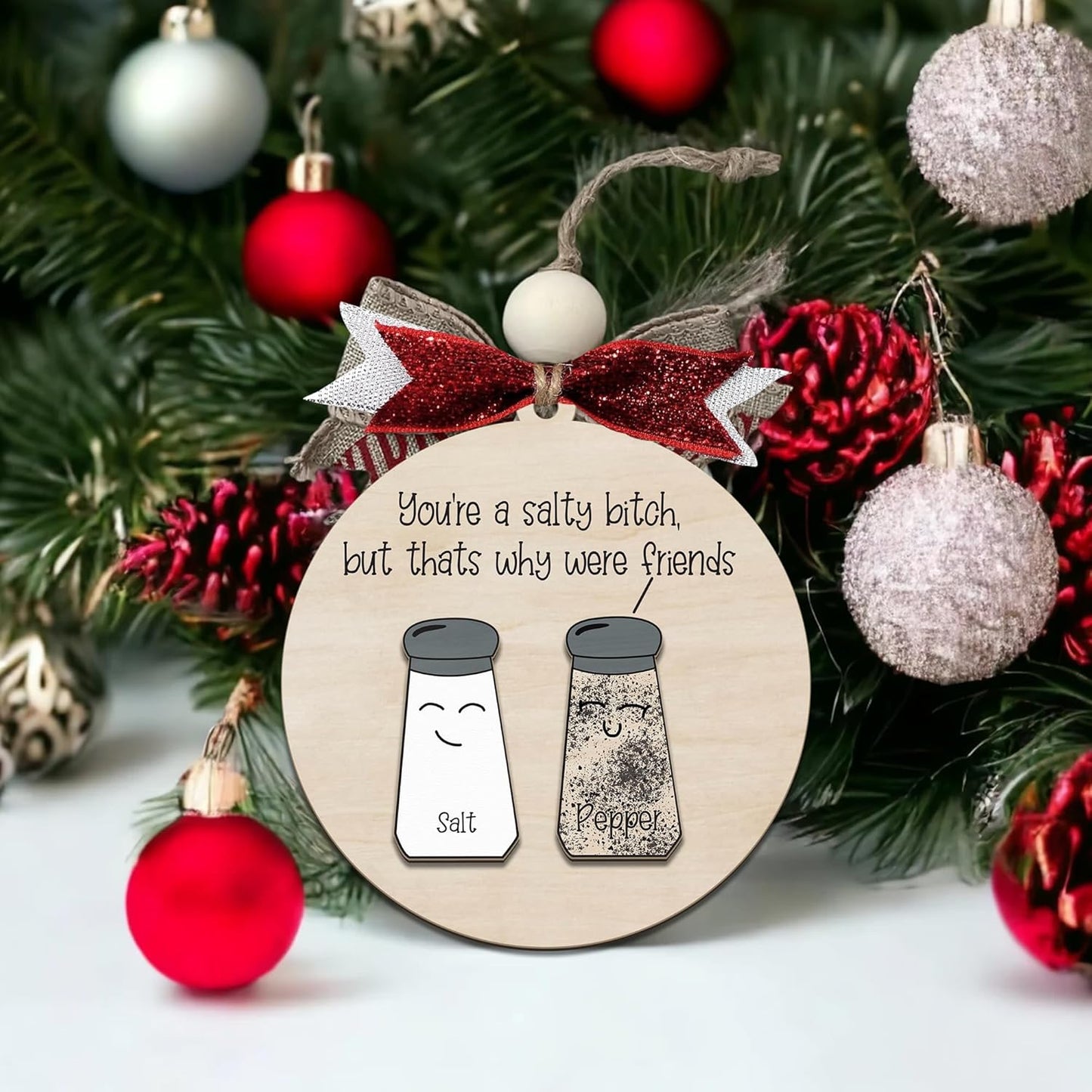 Funny Christmas Ornaments 2024 - Unique Wooden Ornaments for Tree, Gag Gifts for Men, Women