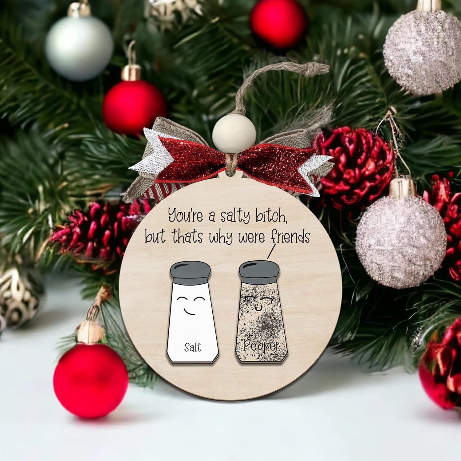 Funny Christmas Ornaments 2024 - Unique Wooden Ornaments for Tree, Gag Gifts for Men, Women
