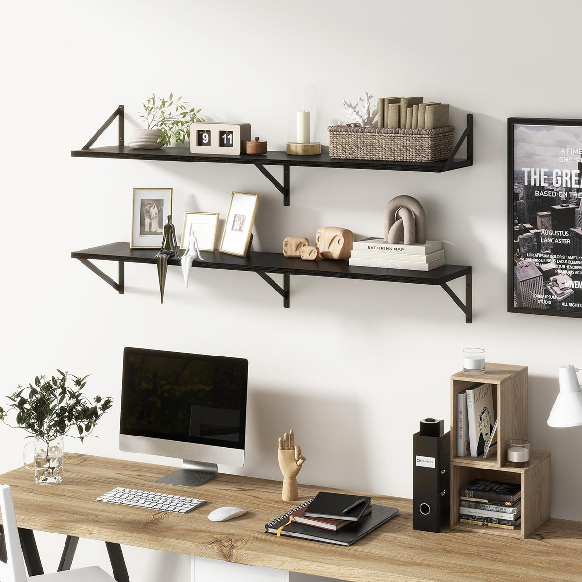 Floating Shelves 48 Inch Long, 10" Deep Floating Shelves, Black Wall Shelves 48 x 10, Set of 2