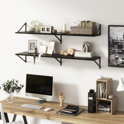 Floating Shelves 48 Inch Long, 10" Deep Floating Shelves, Black Wall Shelves 48 x 10, Set of 2