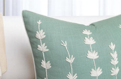 VAGMINE Hand Embroidered Daisy Accent Throw Pillow Cover - 18x18 Inches Square - 100% Cotton Light