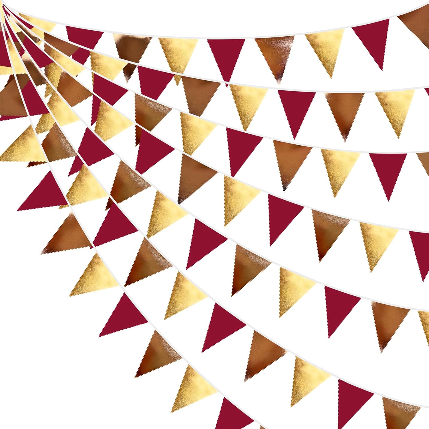 Fall Party Decorations Maroon Gold Brown Metallic Fabric Triangle Pennant Banner Burgundy Flag