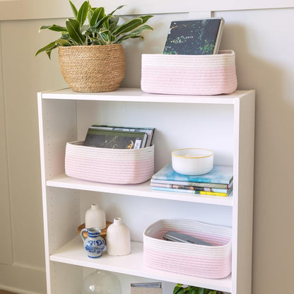 NaturalCozy 13.5”x8.5”x5.5” Rectangle Storage Baskets for Shelves 3 Pack | Cotton Rope Woven Small