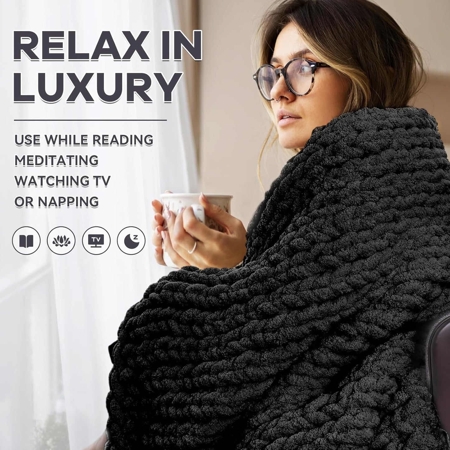 Chunky Knit Blanket - Luxury Soft Cozy 50 * 60 Throw Blanket,100% Woven Blanket Rope Knot Throw