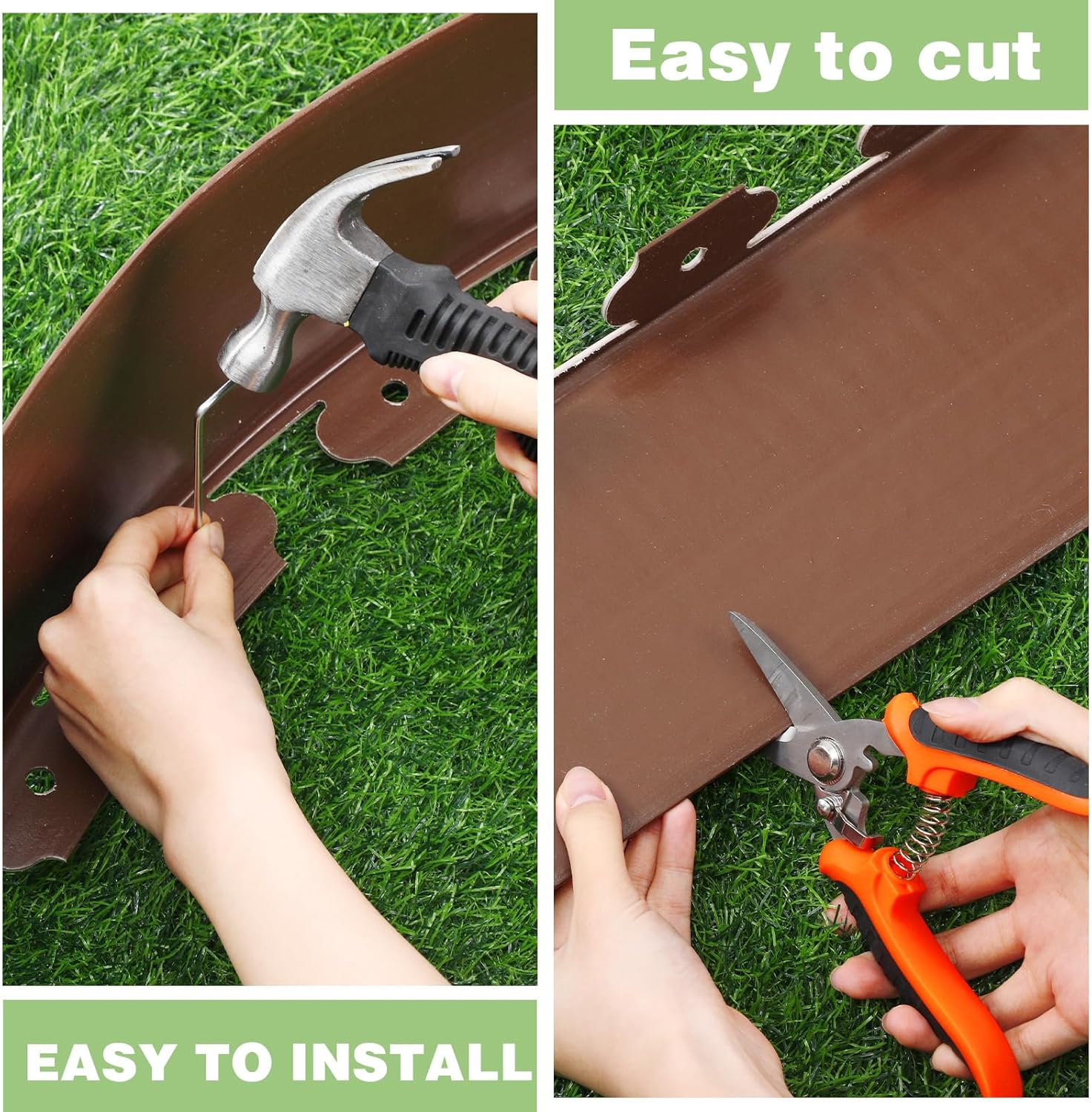 6 Inch Tall 66 ft Length No Dig Landscape Plastic Edging Kit with Hammer Spikes Plastic Garden