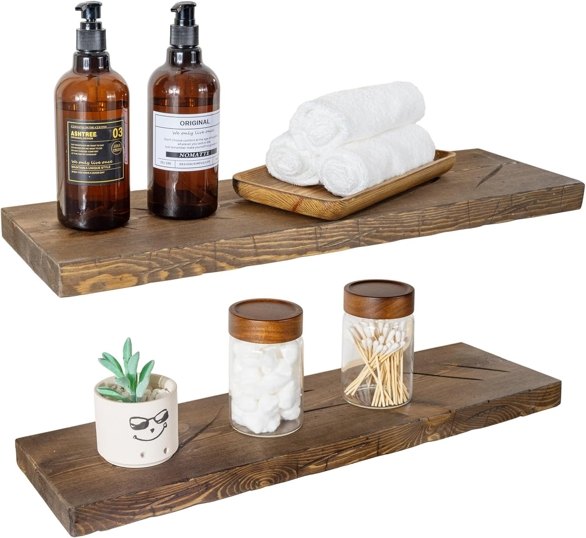 BGMG Floating Shelves 24 inch Long, Distressed,Wide Rustic Wooden Wall Shelves for Bathroom Living