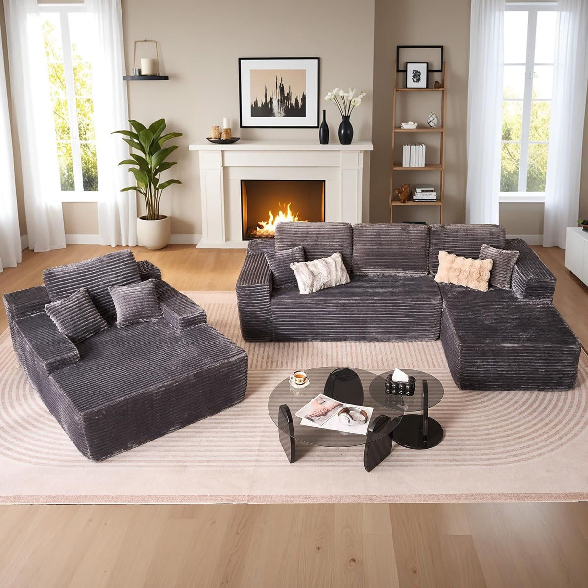 HOOOWOOO Cloud Sectional Couches for Living Room,Modular Sectional Sofa No Assembly,Plush Corduroy