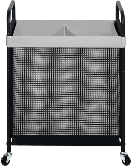 STO STO Laundry Hamper 2 Section, 100L Rolling Laundry Sorter Cart with Removable and Washable