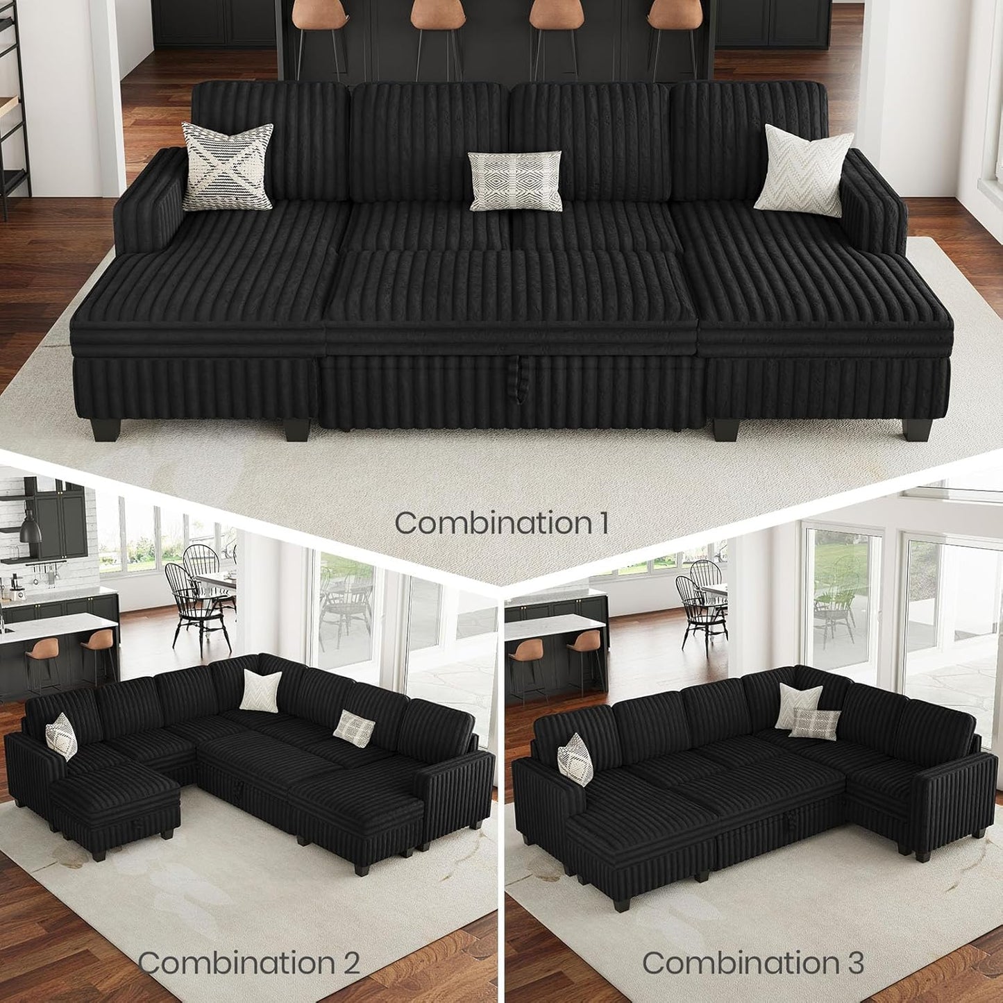 Belffin Plush Corduroy Modular Sectional Sofa with Pull Out Bed Convertible Small Sectional Corner