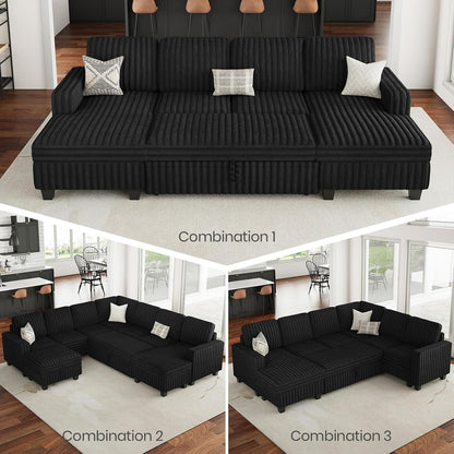 Belffin Plush Corduroy Modular Sectional Sofa with Pull Out Bed Convertible Small Sectional Corner