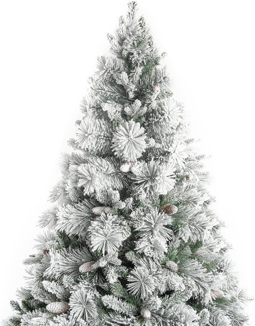 Glasgow 6.5ft Frosted Prelit Artificial Christmas Tree with Pine Cones, Foot Pedal, 1040 Branch