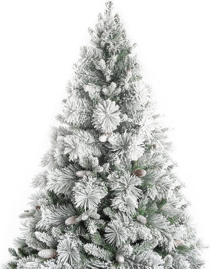 Glasgow 6.5ft Frosted Prelit Artificial Christmas Tree with Pine Cones, Foot Pedal, 1040 Branch