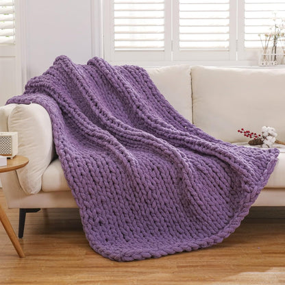 WESHIONGOO Chunky Knit Blanket Throw Knitted Throw Blankets for Couch Bed Fluffy Soft Blanket with