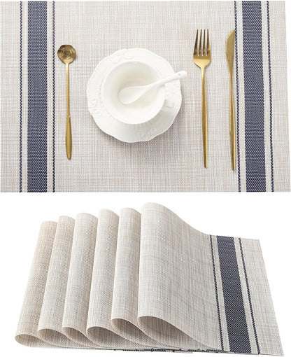 Leetaltree Khaki-Blue Placemats, Heat Resistant Non-Slip Place mats for Dining Table, Washable