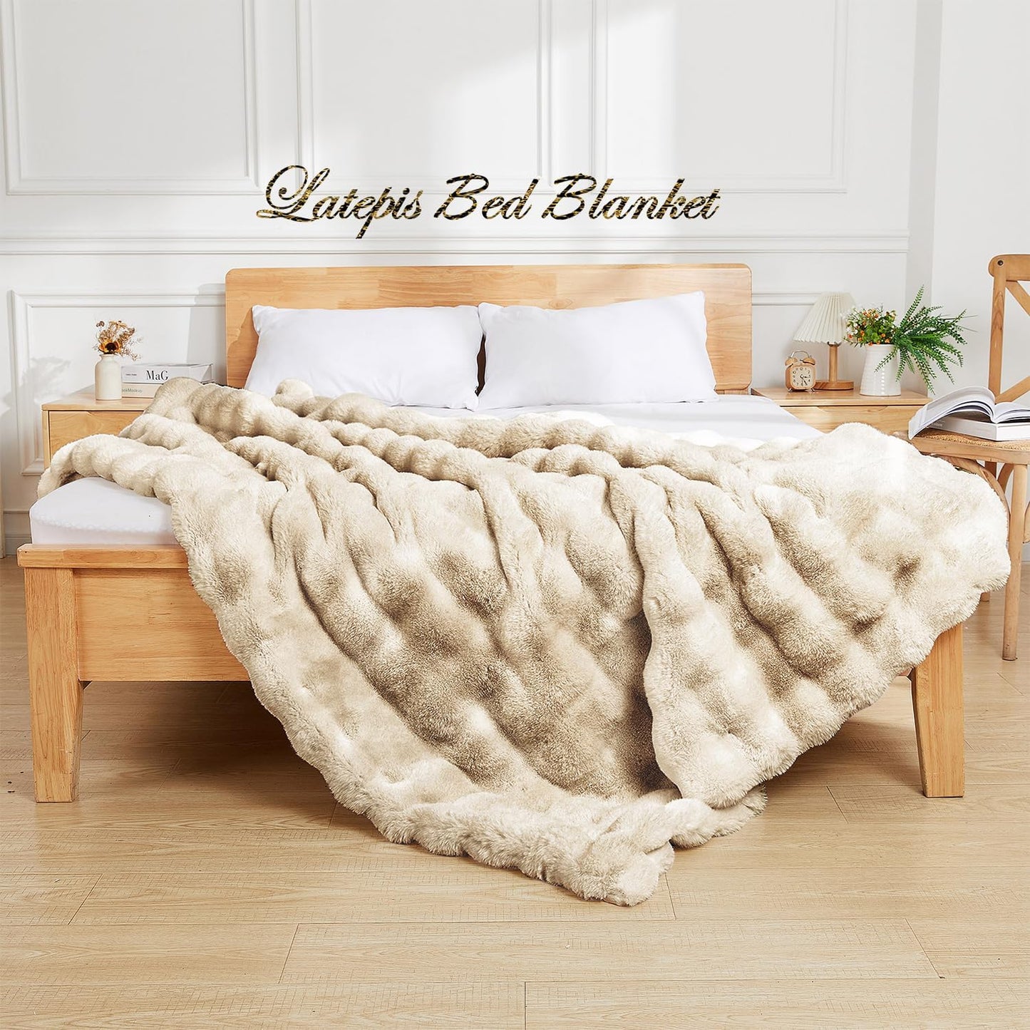 Latepis Soft Luxury Faux Fur Bubble Blanket, Thick Warm Cozy Twin Blankets for Couch, Plush Fluffy
